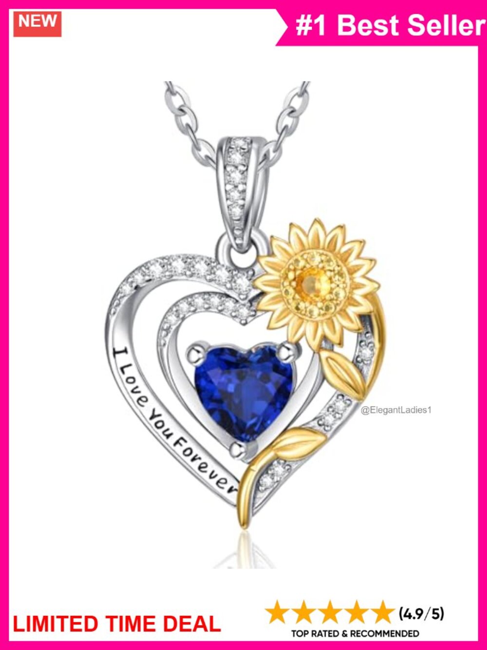 14K White Gold Sunflower Heart Birthstone Pendant Necklace